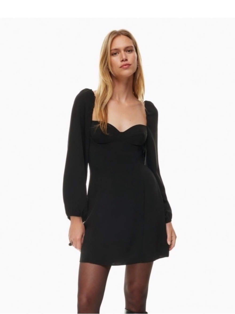 Aritzia Black Long-Sleeve Sweetheart Mini Dress